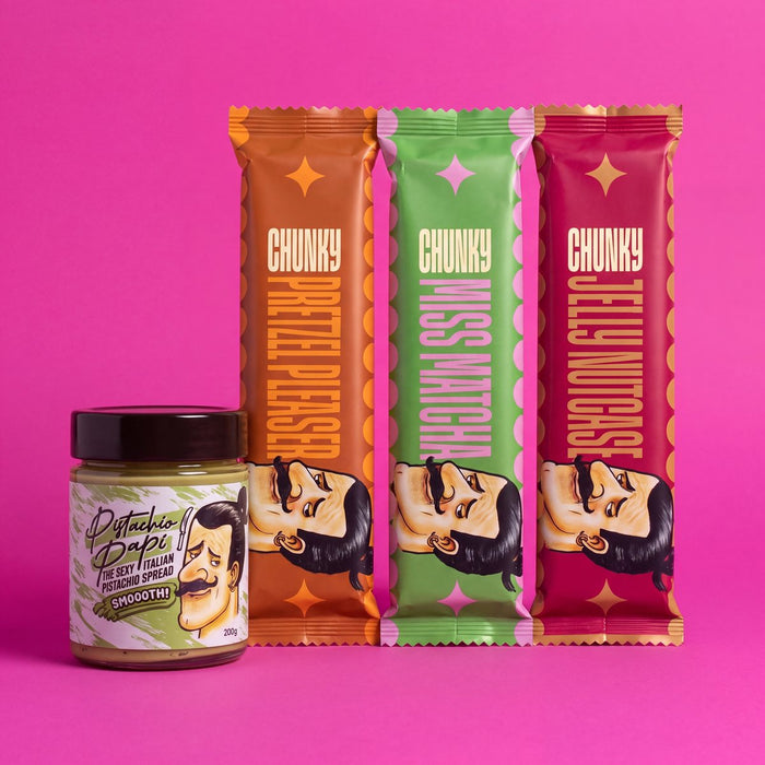 Bars + Spread bundle — three Chunky bars and a jar of Papi