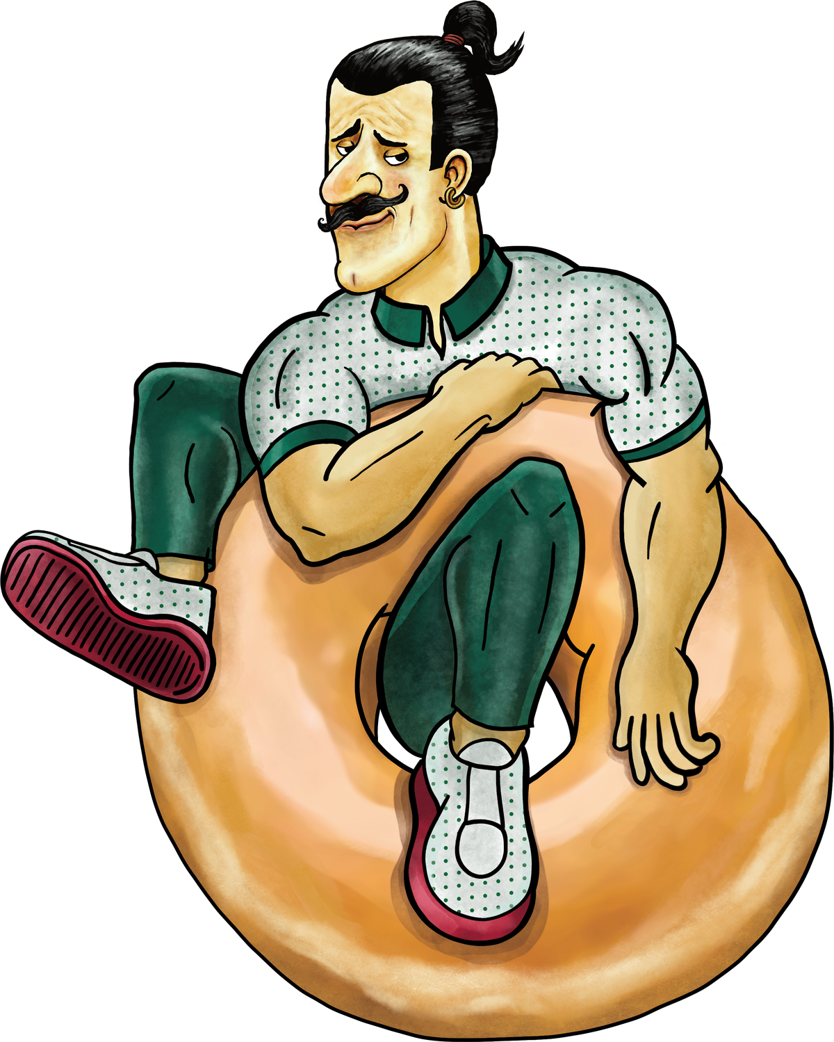 Papi sitting in a Krispy Kreme doughnut