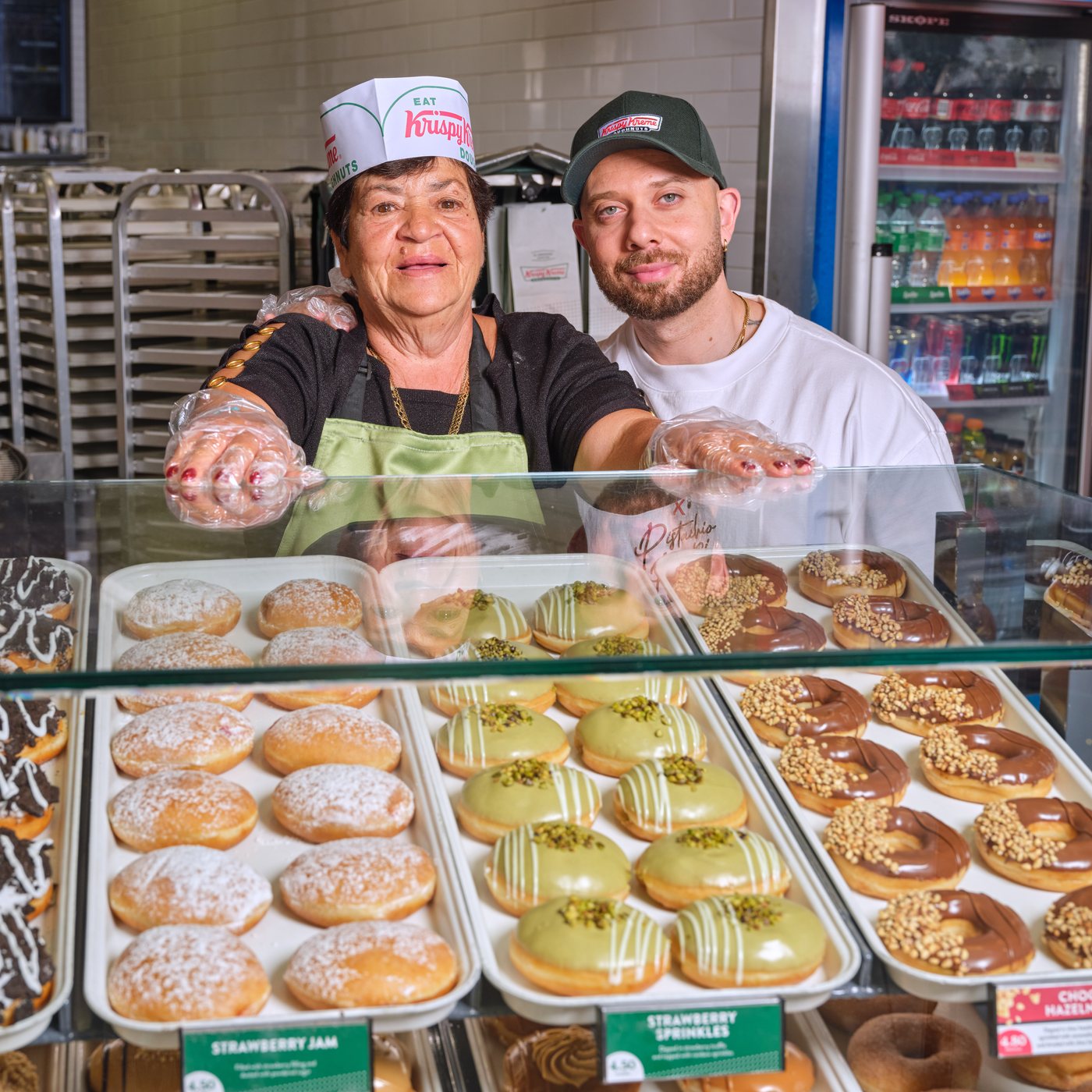 Mark and a Yiayia with the Papi doughnuts