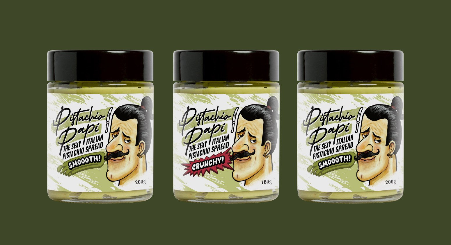 Smooth and Crunchy Pistachio Papi jars